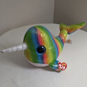 Nori Norwhal Ty Beanie Boo's 13" Plush Whale Toy Sparkle Rainbow Pink Belly EUC